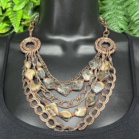 Necklace Women Fashion Copper Tone Layered MultiStrand Rock Charm Statement 2129 - Picture 1 of 8